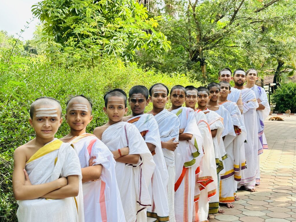 Students of the Gurukul in traditional robes